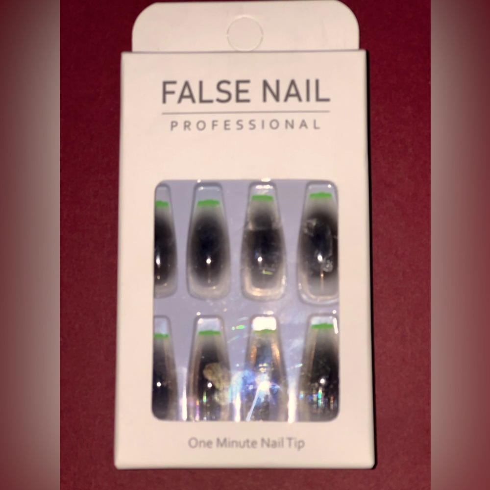 Press on  coffin style fingernails.  Long.